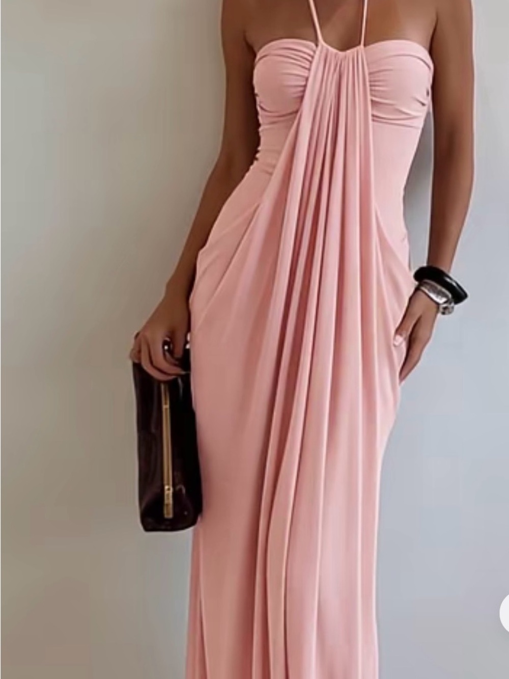 SHEIN Blush Pink Strapless Draped Maxi Dress